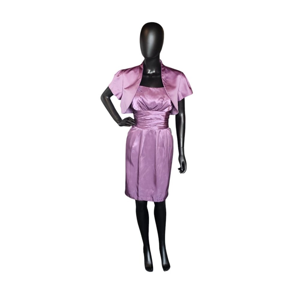 Purple Shimmer Satin Cocktail Dress W/Crop Jacket
